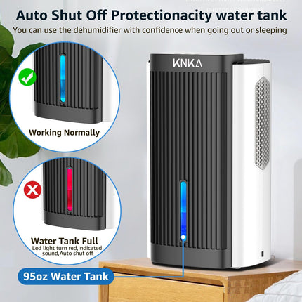 KNKA Dehumidifier,95 OZ Water Tank, (800 sq. ft) Quiet Dehumidifier for Basement