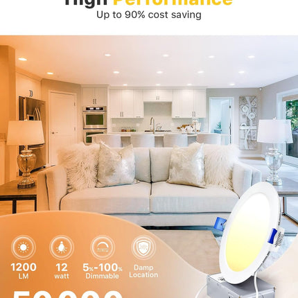 Ensenior 6Inch LED Recessed Slim Pot Light with Junction Box, 2700K/3000K/3500K