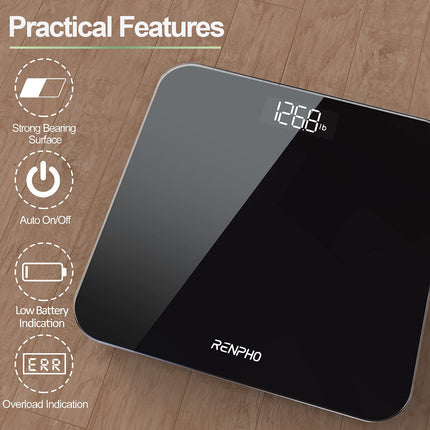 RENPHO Digital Body Weight Scale, Bathroom Weighing Scale with Backlit LED Display, High Precision Sensors, 400 lb Max