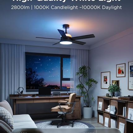 Govee RGBIC Smart Ceiling Fan with Lights and Remote, 52 inch Flush Mount, Reversible DC Motor, 5000 CFM, Alexa & Google