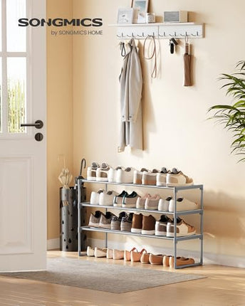 SONGMICS Shoe Rack, 3-Tier Shoe Organizer, Sturdy Storage Shelf, Upright or Upsi