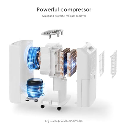 ANDTE 2500 Sq.Ft Dehumidifier for Large Room and Home Basements, 34 Pints Dehumi