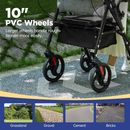 Purarelax Upright Rollator Walker, Stand Up Walkers with Armrest, 10" Wheels, Fr
