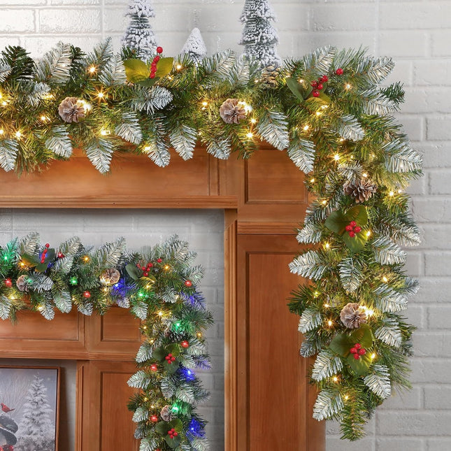 SHareconn 2Pcs 9FT Prelit Artificial Christmas Garland with Color Changing Light