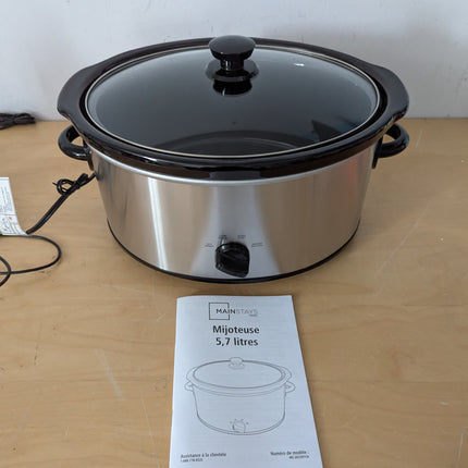Mainstays 6 Quart Oval Slow Cooker, Stainless Steel Finish, Glass Lid