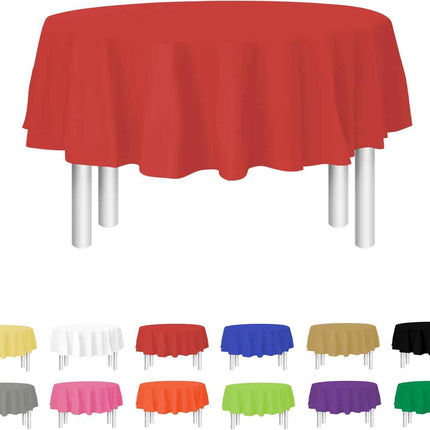 Party Dimensions Red Plastic Table Cover for Round Tables 84 Inch (12 Pack) Prem