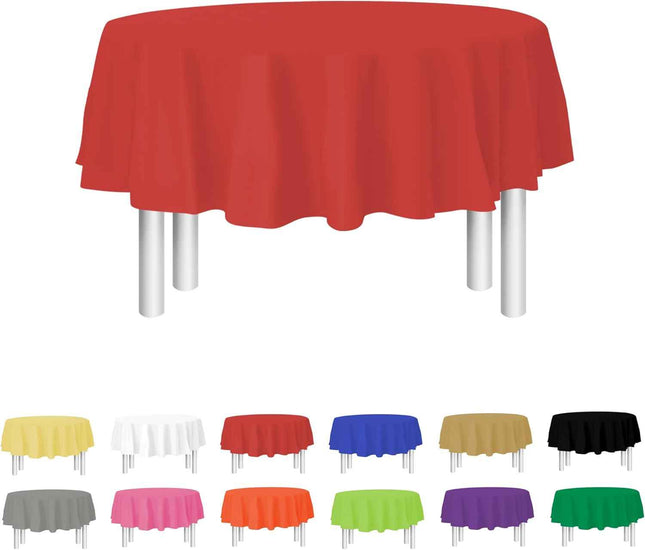 Party Dimensions Red Plastic Table Cover for Round Tables 84 Inch (12 Pack) Prem