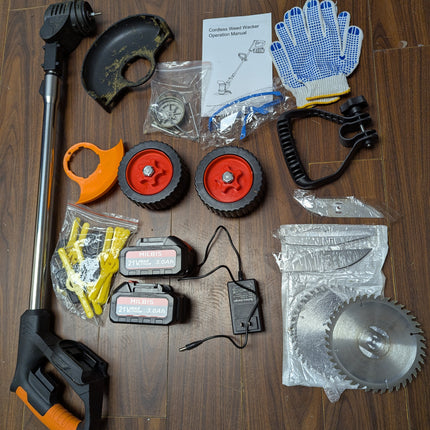 Electric Cordless Weed Wacker 21V, Portable Lightweight Brush Cutter & Trimmer, Foldable Design with 4 Blade Types