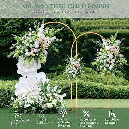 WellSign Wedding Arch Backdrop Stand 7.2FT, 6FT Set of 2, Gold Metal Balloon Arc