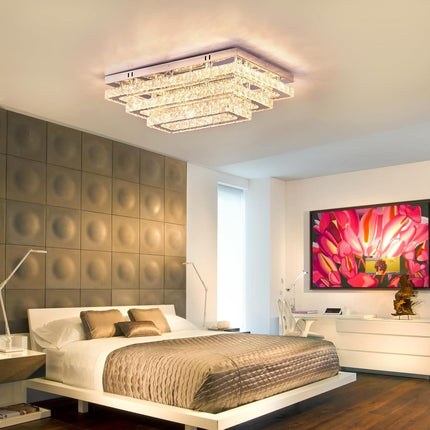 Finktonglan Modern Crystal LED Ceiling Light Fixtures 20” Dimmable Rectangular F