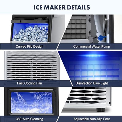 100LBS/24H Commercial Ice Maker Machine, Dual Water Inlet Undercounter or Freest