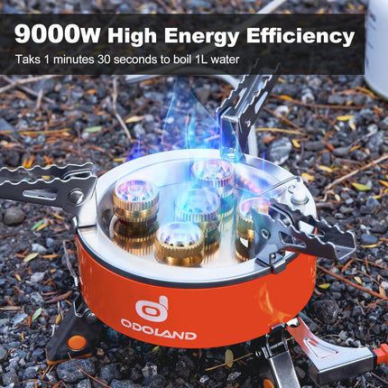 Odoland 9000W Camping Stove, Windproof Adjustable Lightweight Backpacking Gas St