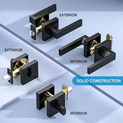 TICONN Matte Black Door Handle Heavy Duty, Reversible Square Door Lever for Bedr