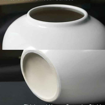 GeLive Short Round White Ceramic Vase Table Centerpiece Moon Jar Jingdezhen Hand