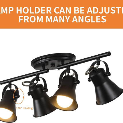 KEESFU 4-Light Track Lighting Kit, Black Semi Flush Mount Ceiling Light