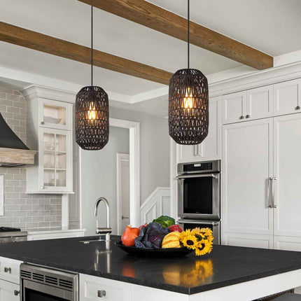 Ruzectt Plug in Pendant Light Rattan Hanging Light with Plug in Cord with Dimmab