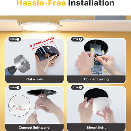 Ensenior 6Inch LED Recessed Slim Pot Light with Junction Box, 2700K/3000K/3500K