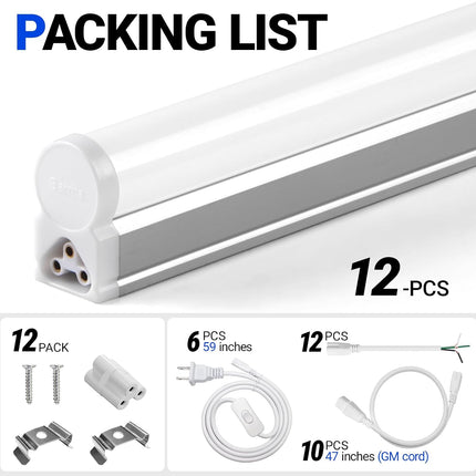 Barrina T5 LED Shop Light 12 Pack, 4 ft 20W 2200 Lumens 6500K Linkable Ceiling Lights for Garage & Shop