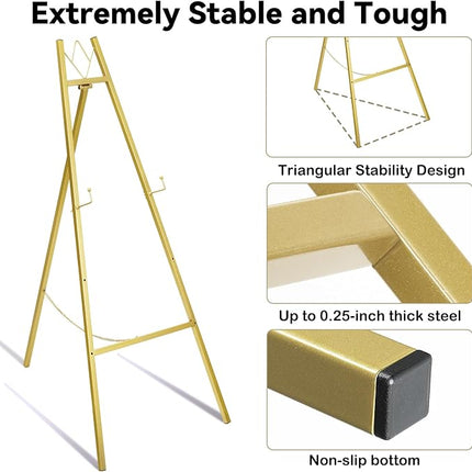 GRENTY Gold Easel Stand for Wedding Signs – No Assembly Needed, Heavy Duty Metal