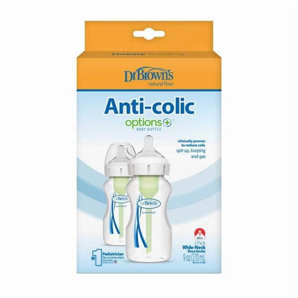 Dr. Brown's Natural Flow Anti-Colic Options+ Wide-Neck Baby Bottle, 2x9 oz Bottl
