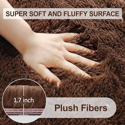 ZJYeRug Brown Runner Rugs for Bedroom Living Room,Non Slip Bedside Fluffy Area R