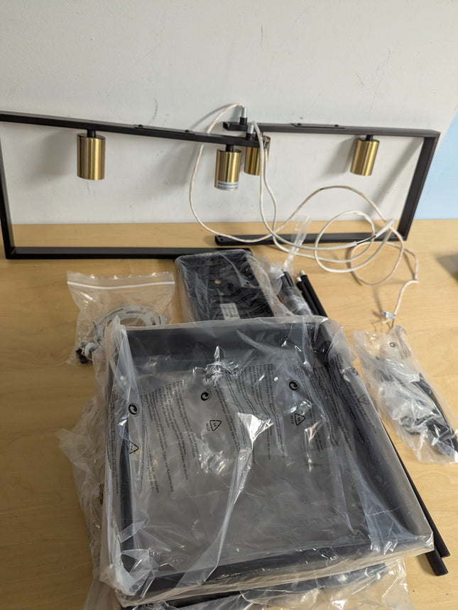 35 in 4-Light Black and Gold Iron Kitchen Island Rectangle Chandelier