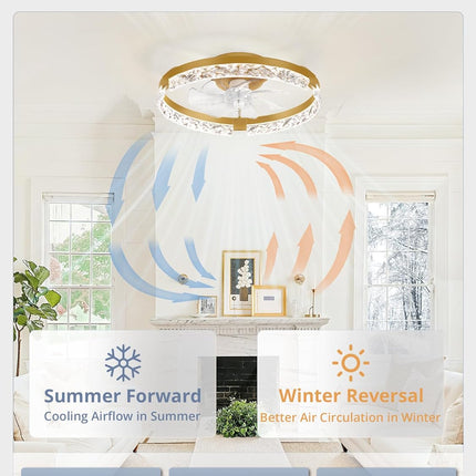 LEDIARY 20 Inch Low Profile Ceiling Fans with Lights and Remote, Fandelier Ceili