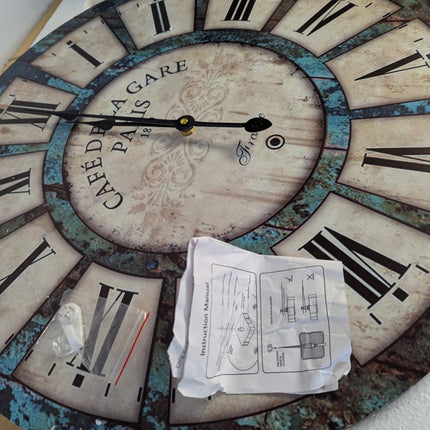 24 Inch Vintage Wall Clock, Roman Numerals Style, Battery Operated, Non-Ticking,