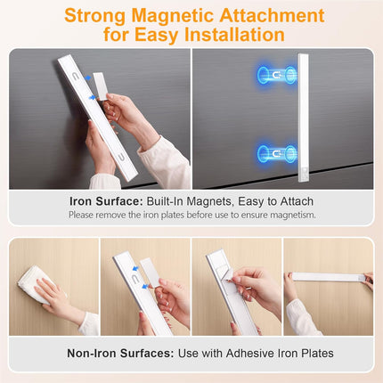 (NO MAGNETS) Gritin 14.7inch Under Cabinet Lighting Rechargeable 2 Pack-3 Color