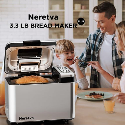 FAULTY Neretva Bread Maker, 3.3LB Larger Bread Machine 15-in-1 Stainless Steel &