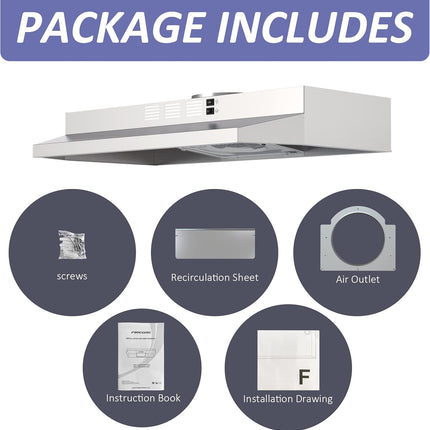FIREGAS Range Hood 30 Inch Under Cabinet, Ducted/Ductless Convertible Stainless