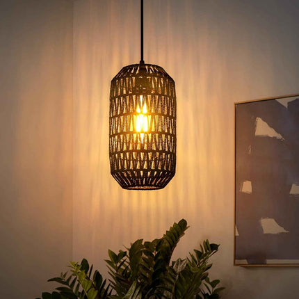 Ruzectt Plug in Pendant Light Rattan Hanging Light with Plug in Cord with Dimmab