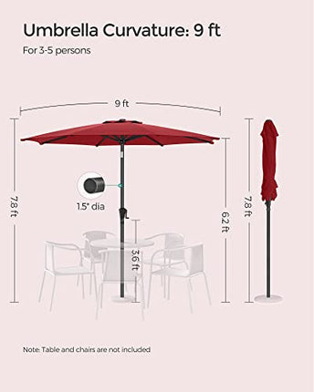 SONGMICS Patio Umbrella, 9 ft Outdoor Table Umbrella, Deck Umbrella, with 8 Ribs
