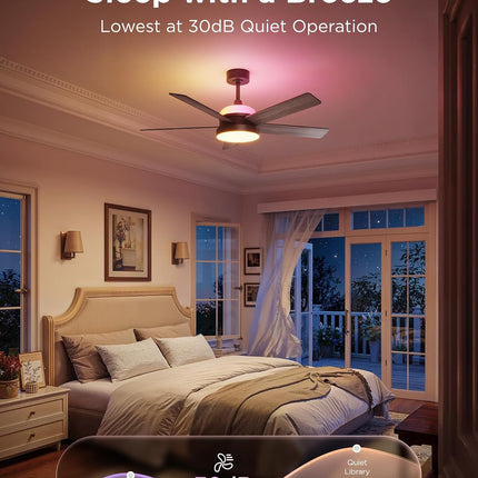 Govee RGBIC Smart Ceiling Fan with Lights and Remote, 52 inch Flush Mount, Reversible DC Motor, 5000 CFM, Alexa & Google