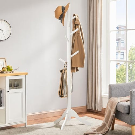 VASAGLE Solid Wood Coat Rack, Free Standing Tree-Shaped Coat Rack with 8 Hooks,