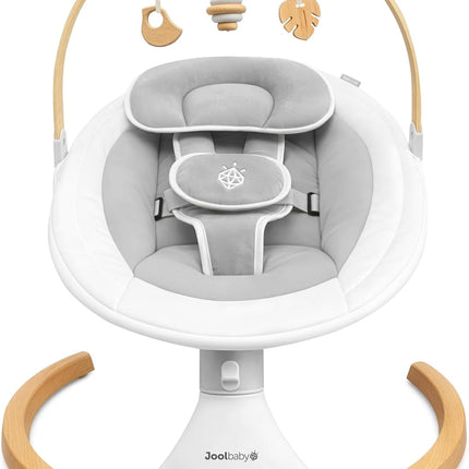 Jool Baby Nova Nature Baby Swing for Newborns with Natural Wood Toys, Electric M