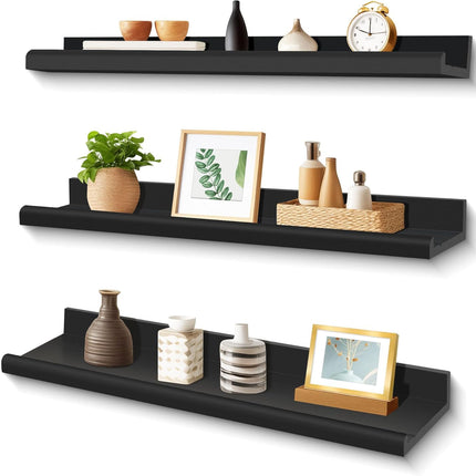 Annecy Floating Shelves Wall Mounted Set of 3, 23.6 Inch Black Rustic Wood Shelv