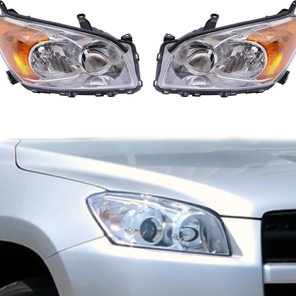 EnSyuSuMa Headlight Assembly Pair for Toyota RAV4 2009-2012, Left Driver & Right Passenger Side, Halogen, Clear Lens