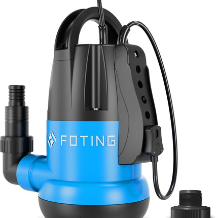 FOTING 3/4HP Automatic Submersible Sump Pump, 3500 GPH Thermoplastic Water Pump with 28 ft Lift & Sensor