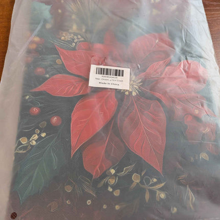 Christmas Table Runner Poinsettia & Golden Bells Kitchen Dining Table Decor, Xma