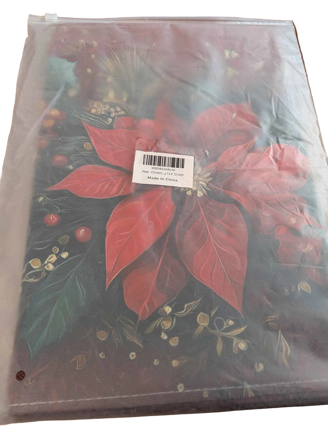 Christmas Table Runner Poinsettia & Golden Bells Kitchen Dining Table Decor, Xma