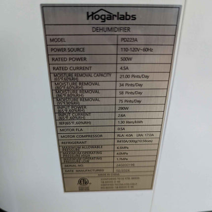 HOGARLABS 70 Pint Smart Dehumidifiers for Home and Basements, with 2 Working Mod