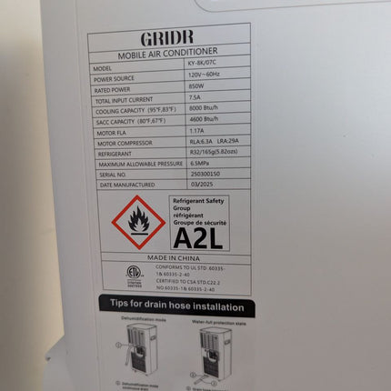 GRIDR Portable Air Conditioners, 8,000 BTU AC Unit for Bedroom with 4 Modes Cool
