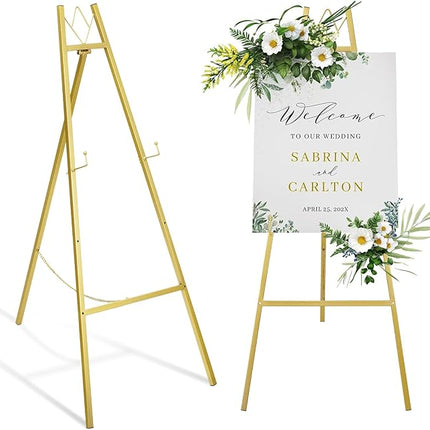 GRENTY Gold Easel Stand for Wedding Signs – No Assembly Needed, Heavy Duty Metal