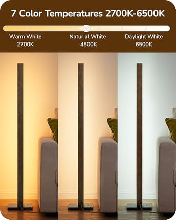 EDISHINE Wooden LED Corner Floor Lamp with Remote, Minimalist Dimmable Atmospher
