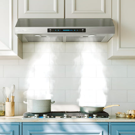 HisoHu 30 Inch Under Cabinet Range Hood with 1200-CFM, 4 Speed Gesture Sensing&T
