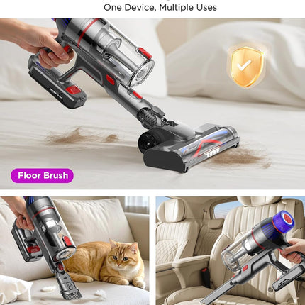 MQDXE Cordless Stick Vacuum Cleaner: 550W Powerful Suction, LED Display, 55 Min