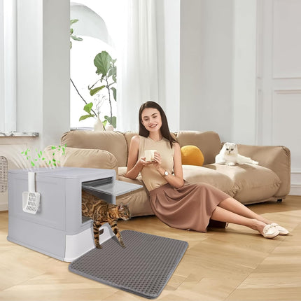 ELEGX Odor-Control Stainless Steel Cat Litter Box,XL Large 4-in-1 Cat Metal Litt