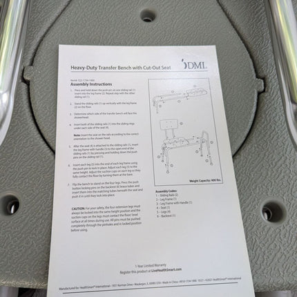 DMI Heavy-duty Sliding Transfer Bench Shower Chair With Cut-out Seat and Adjusta