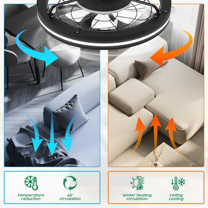 Ceiling Fans with Lights Flush Mount, White Low Profile Modern Ceiling Fan with